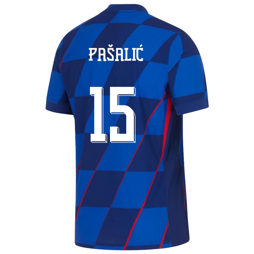 Kinder Kroatien Mario Pasalic #15 Blau Auswärtstrikot Trikot 24-26 T-Shirt Schweiz