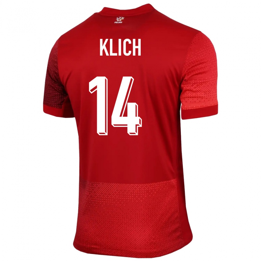 Kinder Polen Mateusz Klich #14 Rot Auswärtstrikot Trikot 24-26 T-Shirt Schweiz