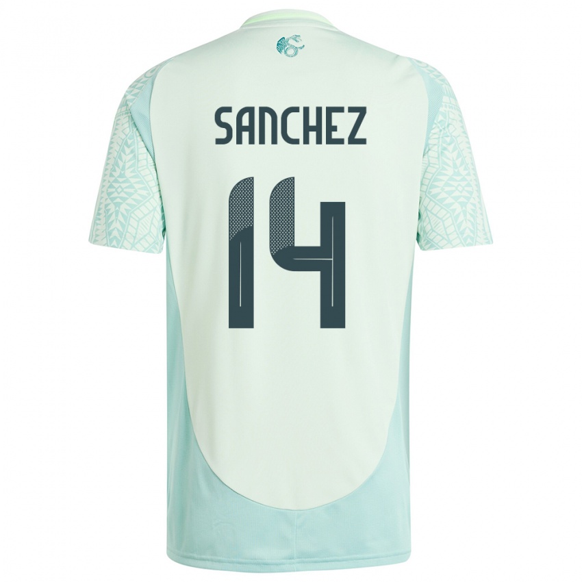 Kinder Mexiko Erick Sanchez #14 Leinengrün Auswärtstrikot Trikot 24-26 T-Shirt Schweiz