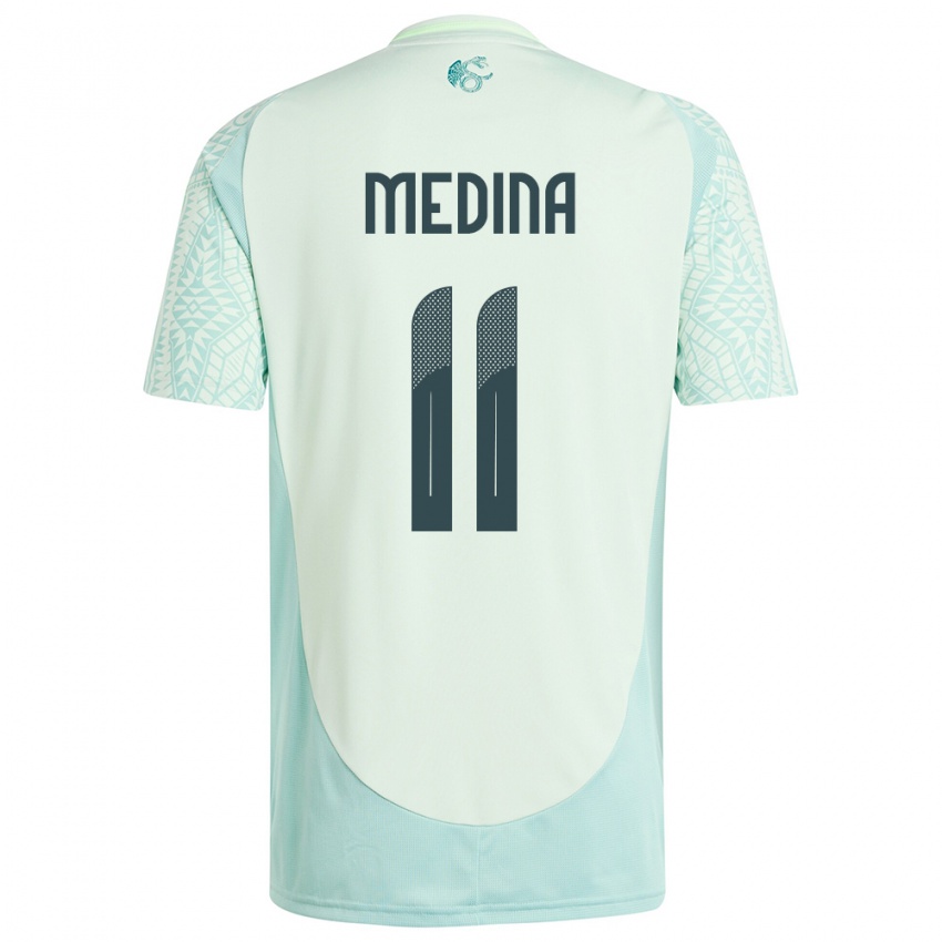 Kinder Mexiko Diego Medina #11 Leinengrün Auswärtstrikot Trikot 24-26 T-Shirt Schweiz