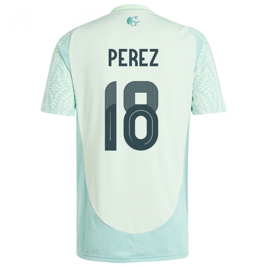 Kinder Mexiko Jonathan Perez #18 Leinengrün Auswärtstrikot Trikot 24-26 T-Shirt Schweiz