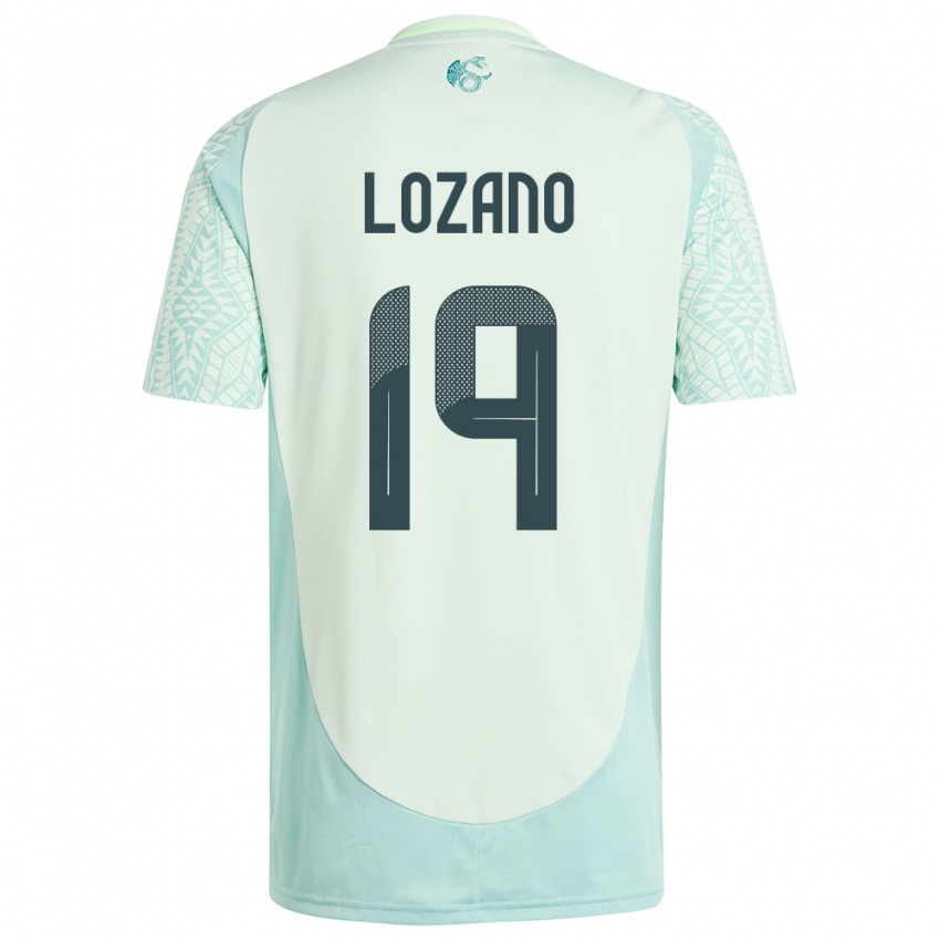 Kinder Mexiko Esteban Lozano #19 Leinengrün Auswärtstrikot Trikot 24-26 T-Shirt Schweiz