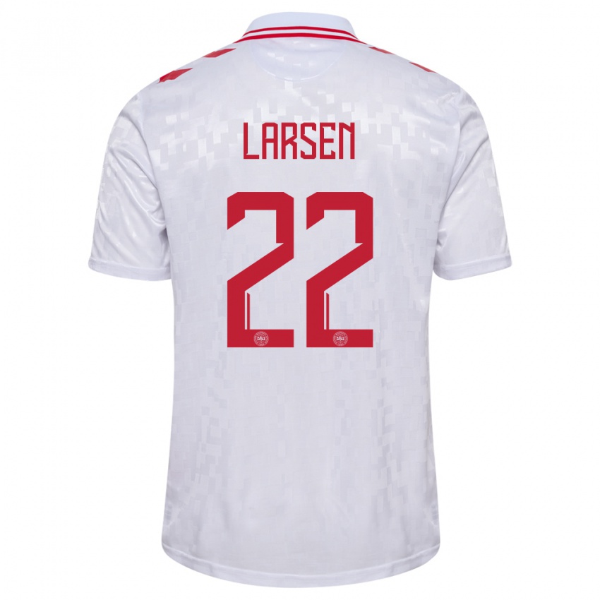 Kinder Dänemark Kathrine Larsen #22 Weiß Auswärtstrikot Trikot 24-26 T-Shirt Schweiz