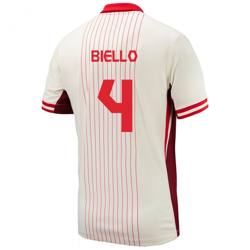 Kinder Kanada Alessandro Biello #4 Weiß Auswärtstrikot Trikot 24-26 T-Shirt Schweiz