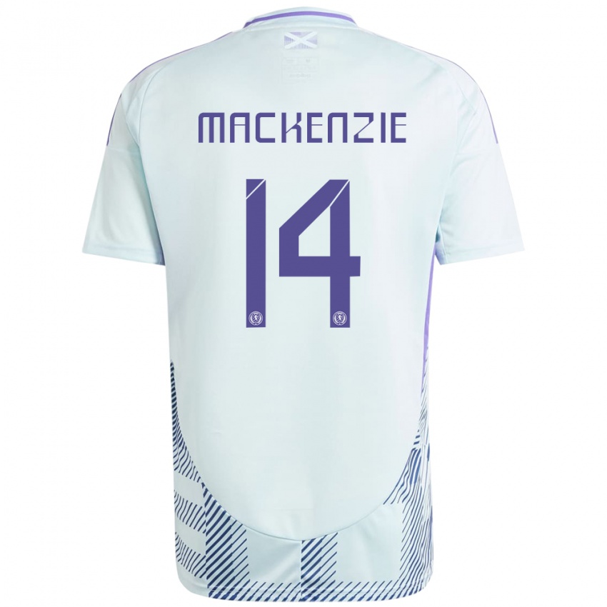 Kinder Schottland Magnus Mackenzie #14 Helles Mintblau Auswärtstrikot Trikot 24-26 T-Shirt Schweiz