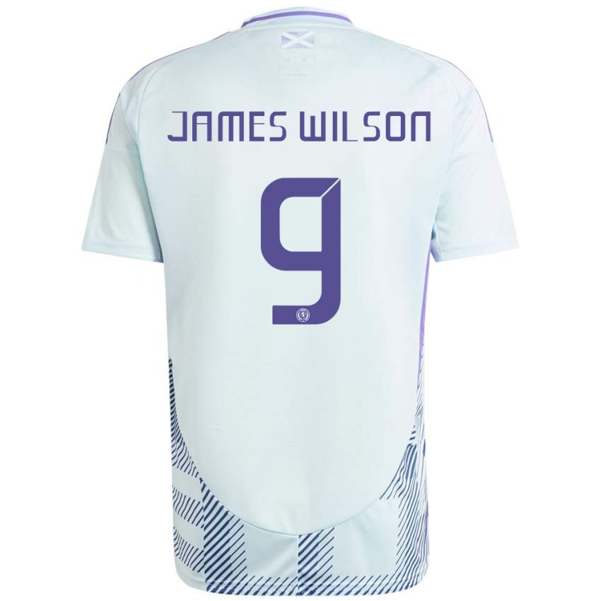 Kinder Schottland James Wilson #9 Helles Mintblau Auswärtstrikot Trikot 24-26 T-Shirt Schweiz