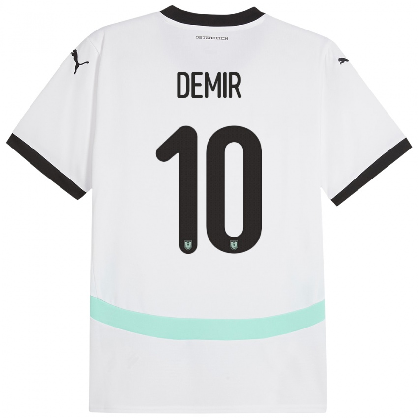 Kinder Österreich Yusuf Demir #10 Weiß Auswärtstrikot Trikot 24-26 T-Shirt Schweiz