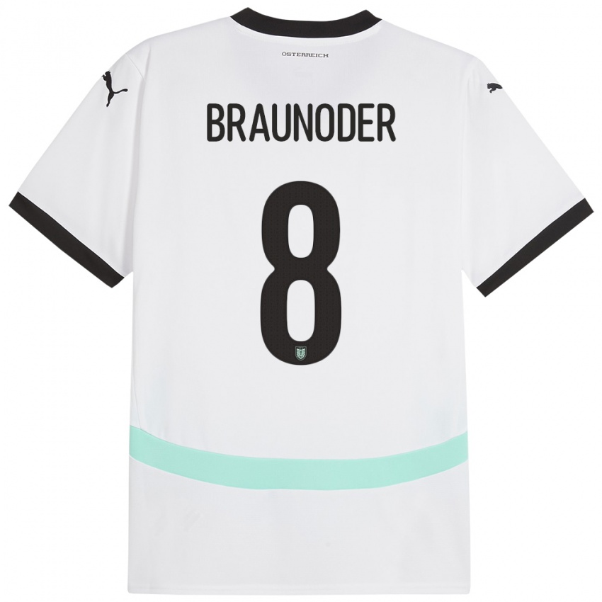 Kinder Österreich Matthias Braunöder #8 Weiß Auswärtstrikot Trikot 24-26 T-Shirt Schweiz