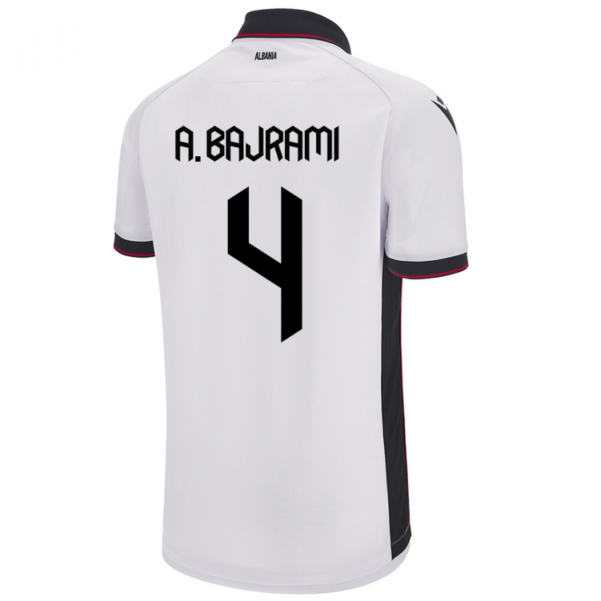 Kinder Albanien Adrian Bajrami #4 Weiß Auswärtstrikot Trikot 24-26 T-Shirt Schweiz