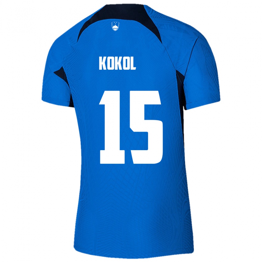 Kinder Slowenien Luka Kokol #15 Blau Auswärtstrikot Trikot 24-26 T-Shirt Schweiz