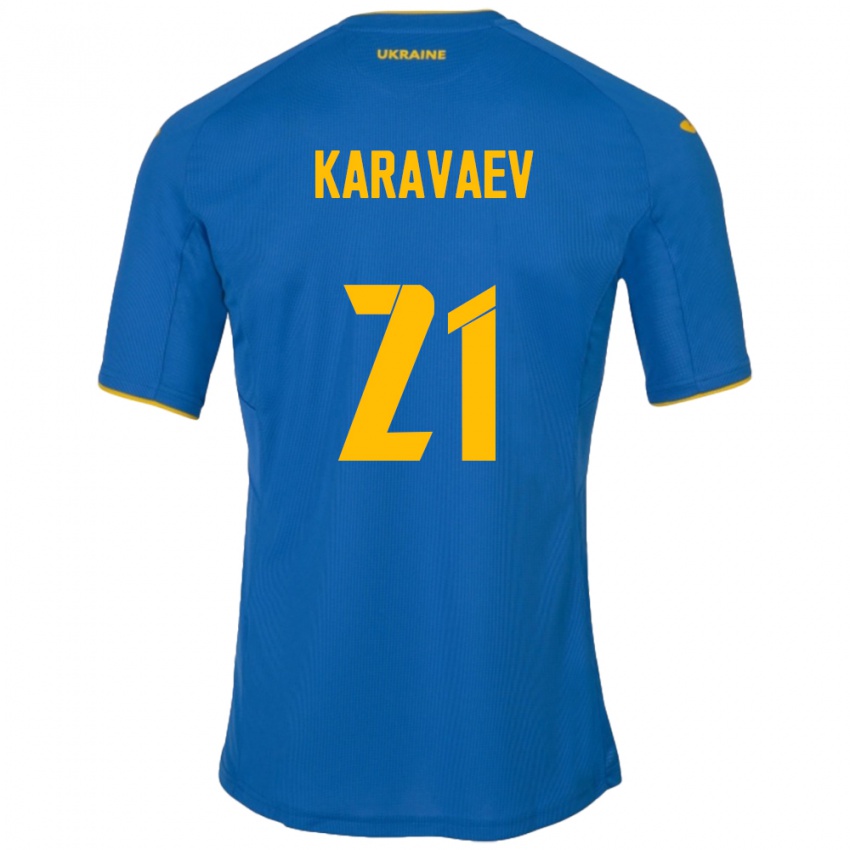 Kinder Ukraine Oleksandr Karavaev #21 Blau Auswärtstrikot Trikot 24-26 T-Shirt Schweiz