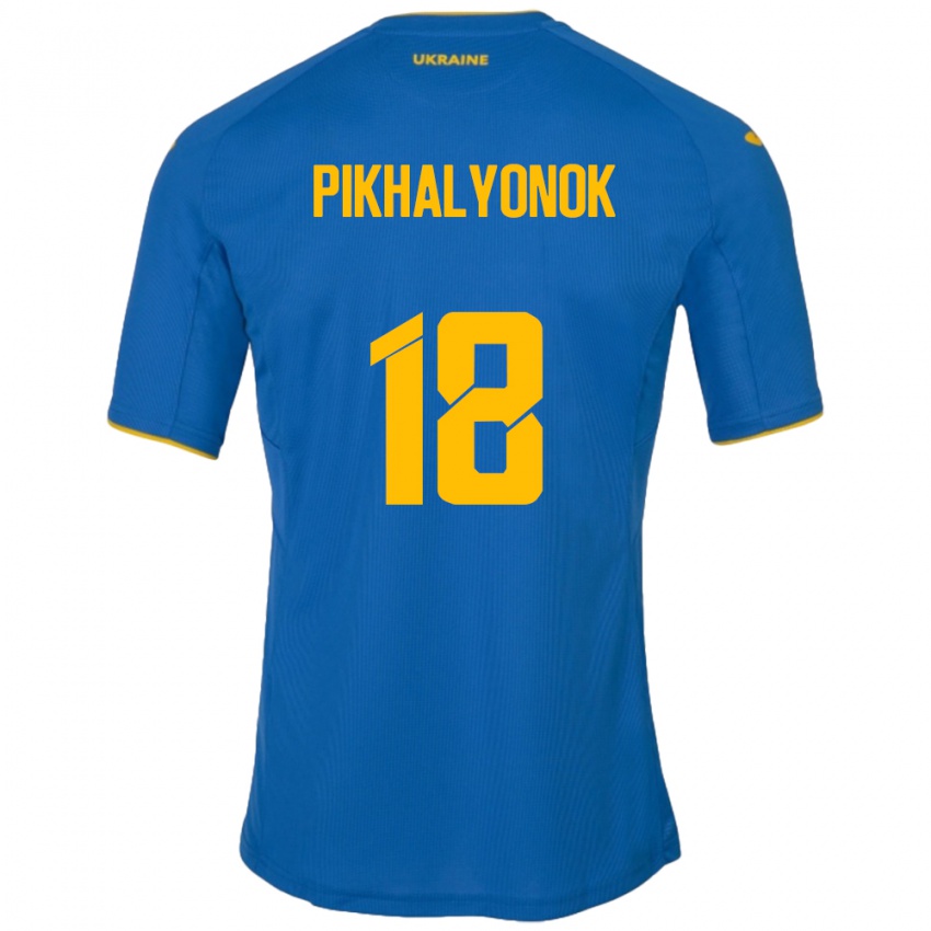 Kinder Ukraine Oleksandr Pikhalyonok #18 Blau Auswärtstrikot Trikot 24-26 T-Shirt Schweiz