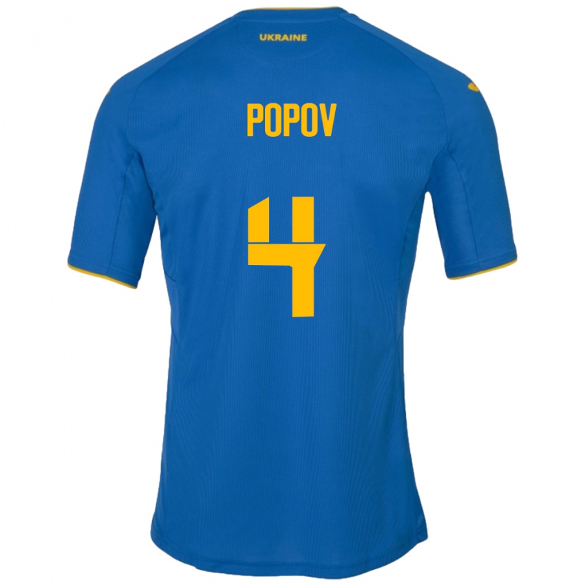 Kinder Ukraine Denys Popov #4 Blau Auswärtstrikot Trikot 24-26 T-Shirt Schweiz