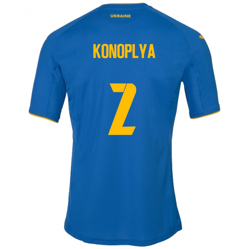 Kinder Ukraine Yukhym Konoplya #2 Blau Auswärtstrikot Trikot 24-26 T-Shirt Schweiz