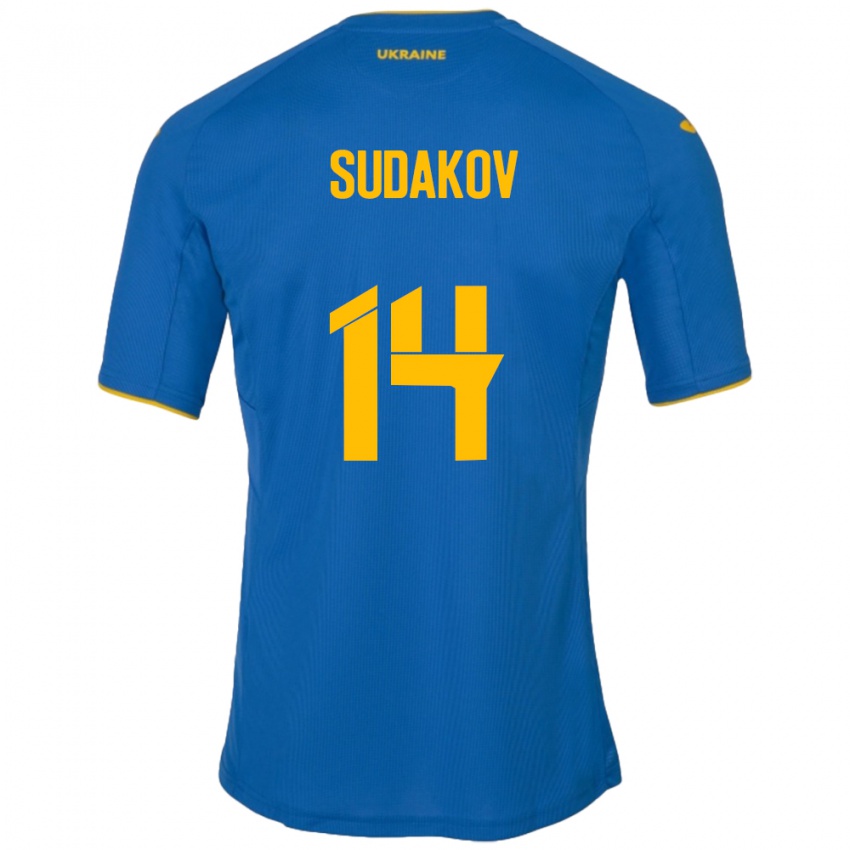 Kinder Ukraine Georgiy Sudakov #14 Blau Auswärtstrikot Trikot 24-26 T-Shirt Schweiz