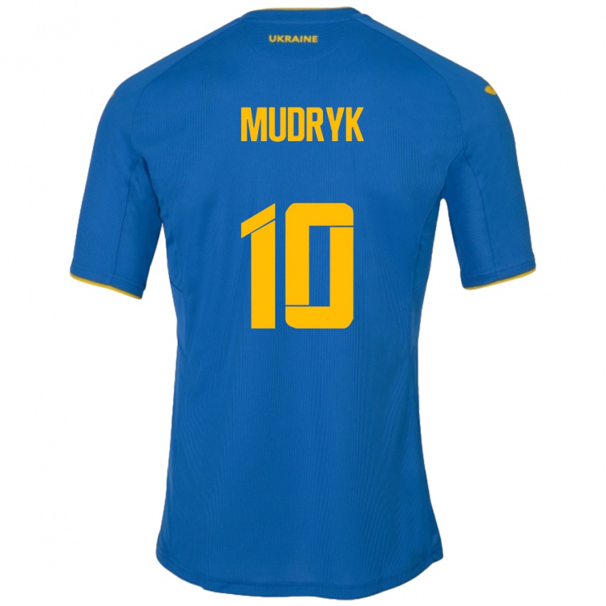 Kinder Ukraine Mykhaylo Mudryk #10 Blau Auswärtstrikot Trikot 24-26 T-Shirt Schweiz