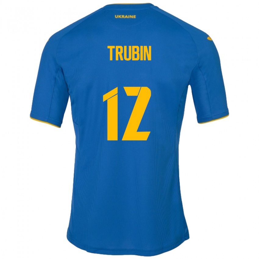 Kinder Ukraine Anatoliy Trubin #12 Blau Auswärtstrikot Trikot 24-26 T-Shirt Schweiz