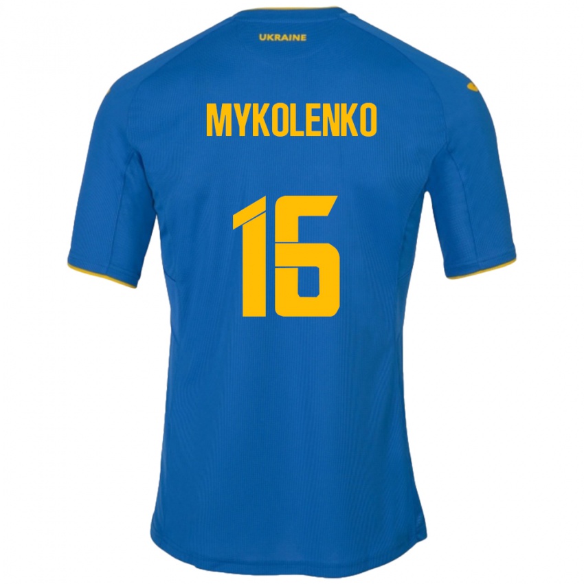 Kinder Ukraine Vitaliy Mykolenko #16 Blau Auswärtstrikot Trikot 24-26 T-Shirt Schweiz