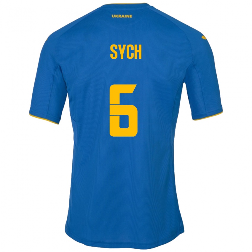 Kinder Ukraine Oleksiy Sych #6 Blau Auswärtstrikot Trikot 24-26 T-Shirt Schweiz