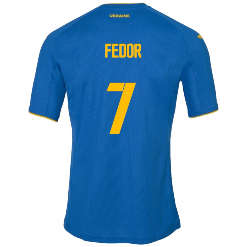 Kinder Ukraine Oleg Fedor #7 Blau Auswärtstrikot Trikot 24-26 T-Shirt Schweiz