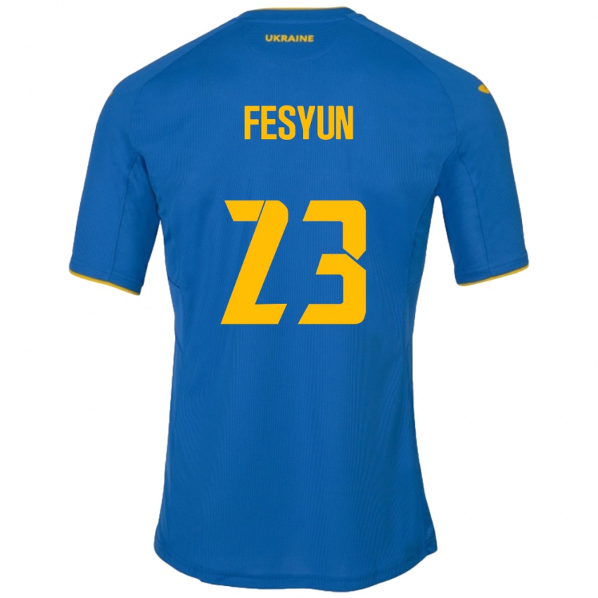 Kinder Ukraine Kiril Fesyun #23 Blau Auswärtstrikot Trikot 24-26 T-Shirt Schweiz