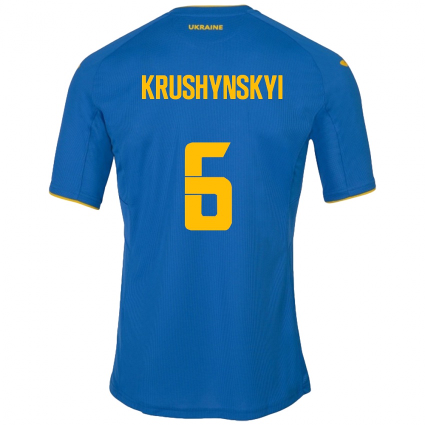 Kinder Ukraine Borys Krushynskyi #6 Blau Auswärtstrikot Trikot 24-26 T-Shirt Schweiz