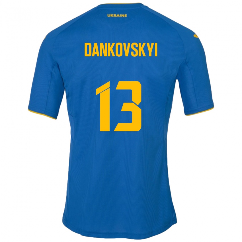 Kinder Ukraine Yegor Dankovskyi #13 Blau Auswärtstrikot Trikot 24-26 T-Shirt Schweiz