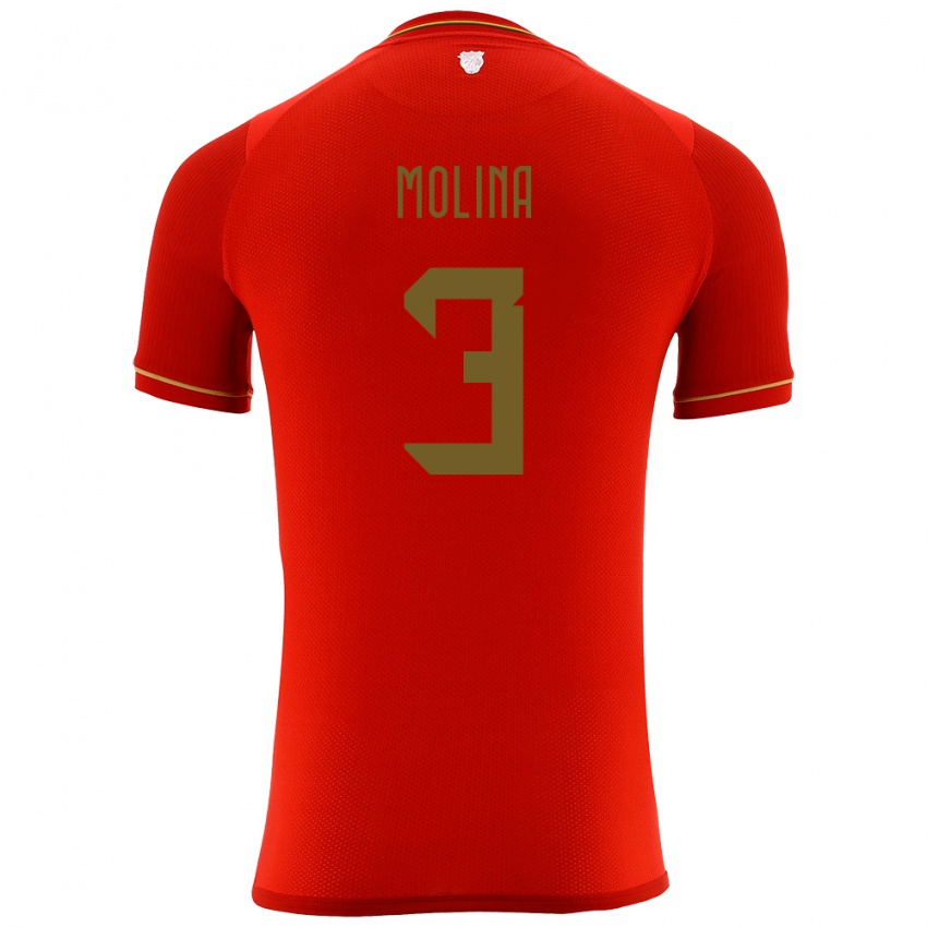 Kinder Bolivien Iván Molina #3 Rot Auswärtstrikot Trikot 24-26 T-Shirt Schweiz