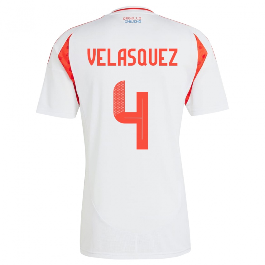 Kinder Chile Lucas Velásquez #4 Weiß Auswärtstrikot Trikot 24-26 T-Shirt Schweiz