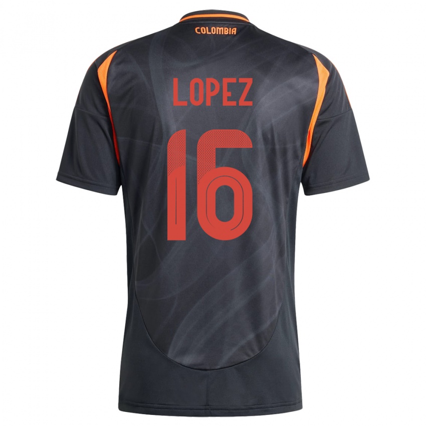 Kinder Kolumbien William López #16 Schwarz Auswärtstrikot Trikot 24-26 T-Shirt Schweiz