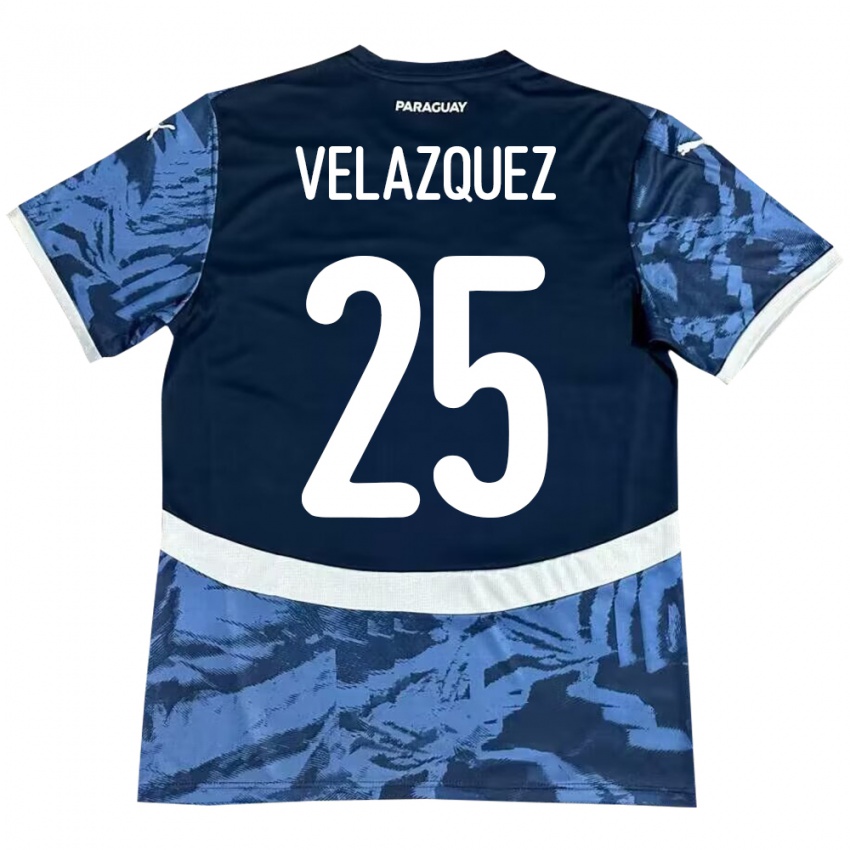 Kinder Paraguay Gustavo Velázquez #25 Blau Auswärtstrikot Trikot 24-26 T-Shirt Schweiz