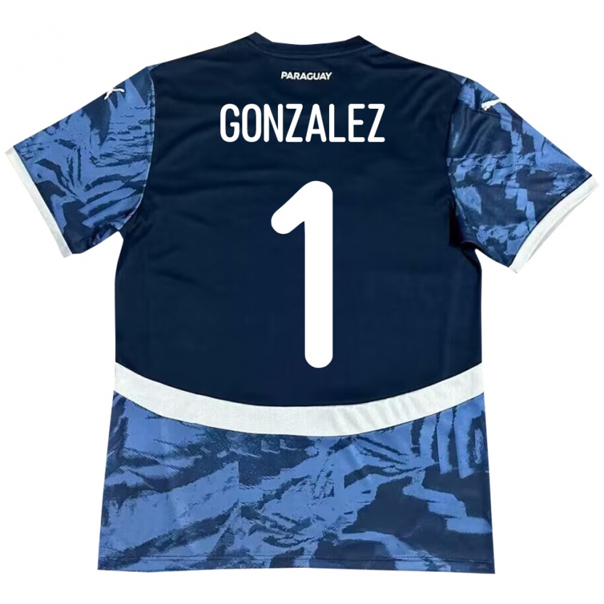 Kinder Paraguay Ángel González #1 Blau Auswärtstrikot Trikot 24-26 T-Shirt Schweiz