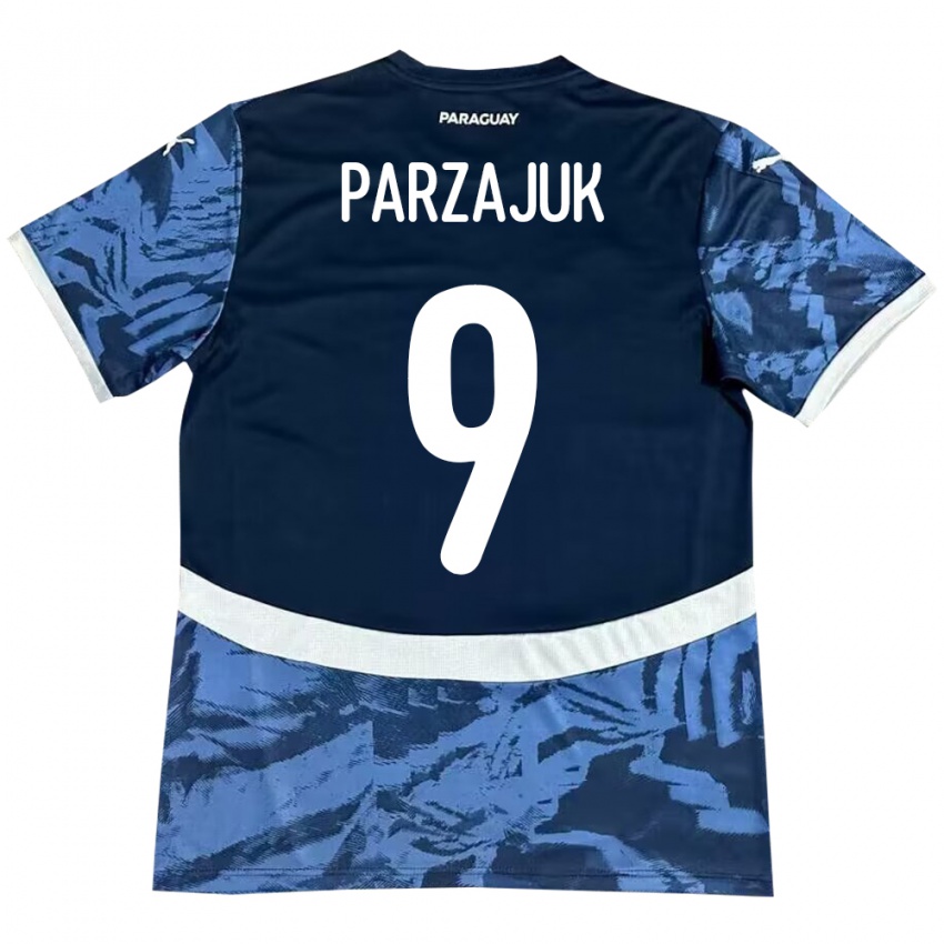 Kinder Paraguay Kevin Parzajuk #9 Blau Auswärtstrikot Trikot 24-26 T-Shirt Schweiz