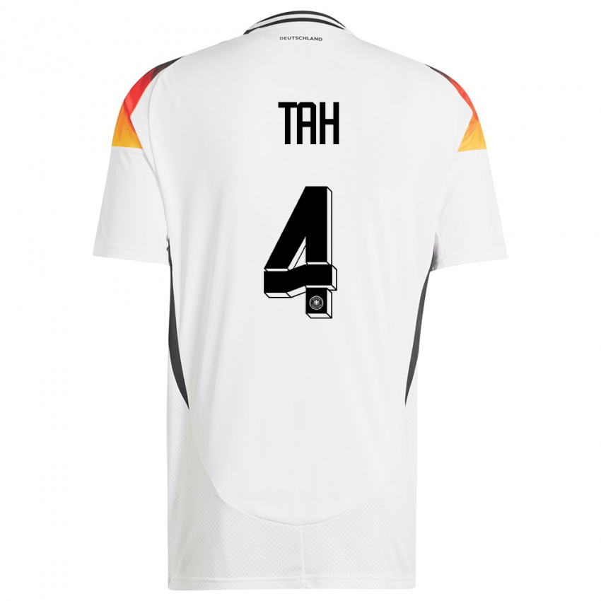 Homme Maillot Allemagne Jonathan Tah #4 Blanc Tenues Domicile 24-26 T-Shirt Suisse