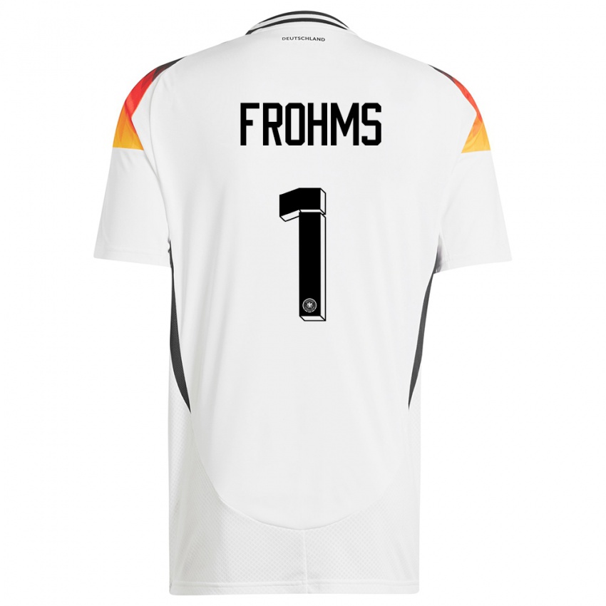 Homme Maillot Allemagne Merle Frohms #1 Blanc Tenues Domicile 24-26 T-Shirt Suisse