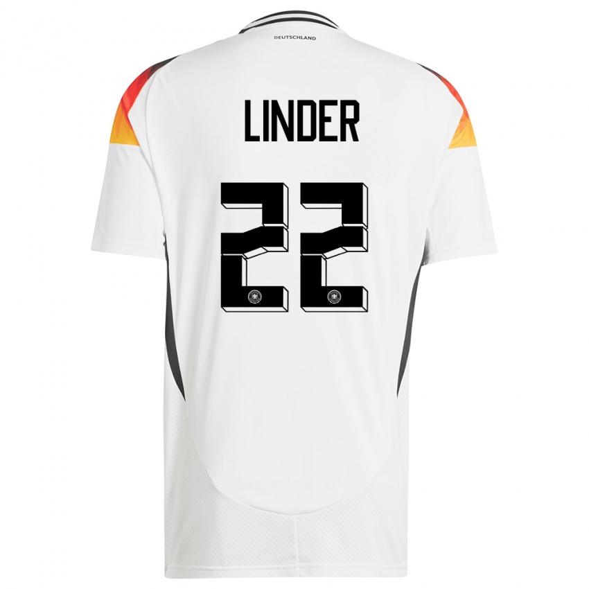 Homme Maillot Allemagne Sarai Linder #22 Blanc Tenues Domicile 24-26 T-Shirt Suisse