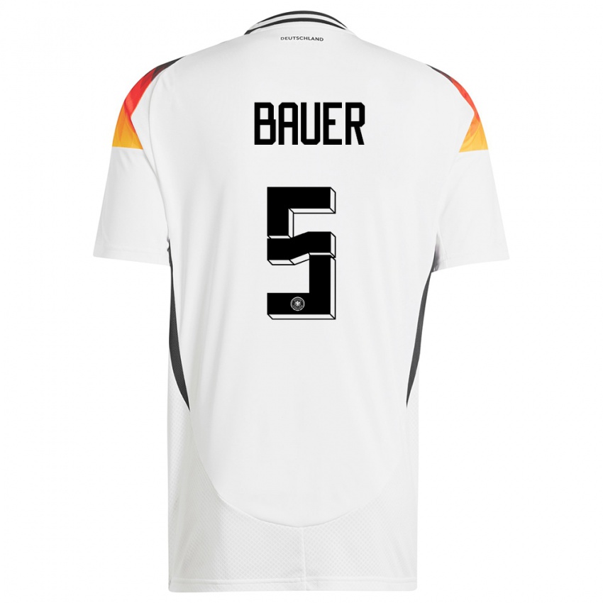 Homme Maillot Allemagne Maximilian Bauer #5 Blanc Tenues Domicile 24-26 T-Shirt Suisse