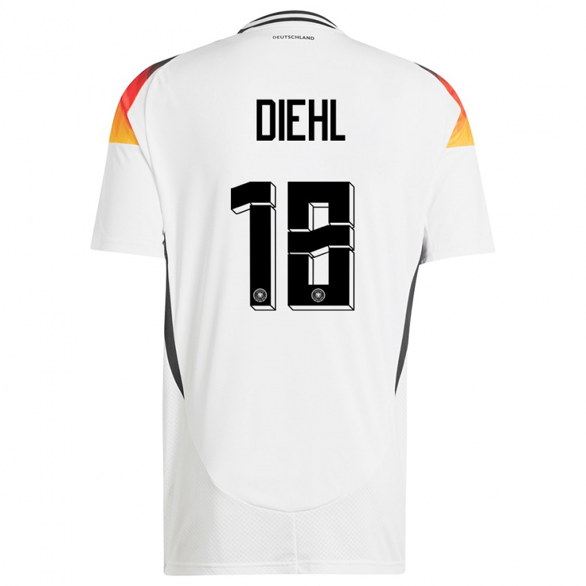 Homme Maillot Allemagne Justin Diehl #18 Blanc Tenues Domicile 24-26 T-Shirt Suisse