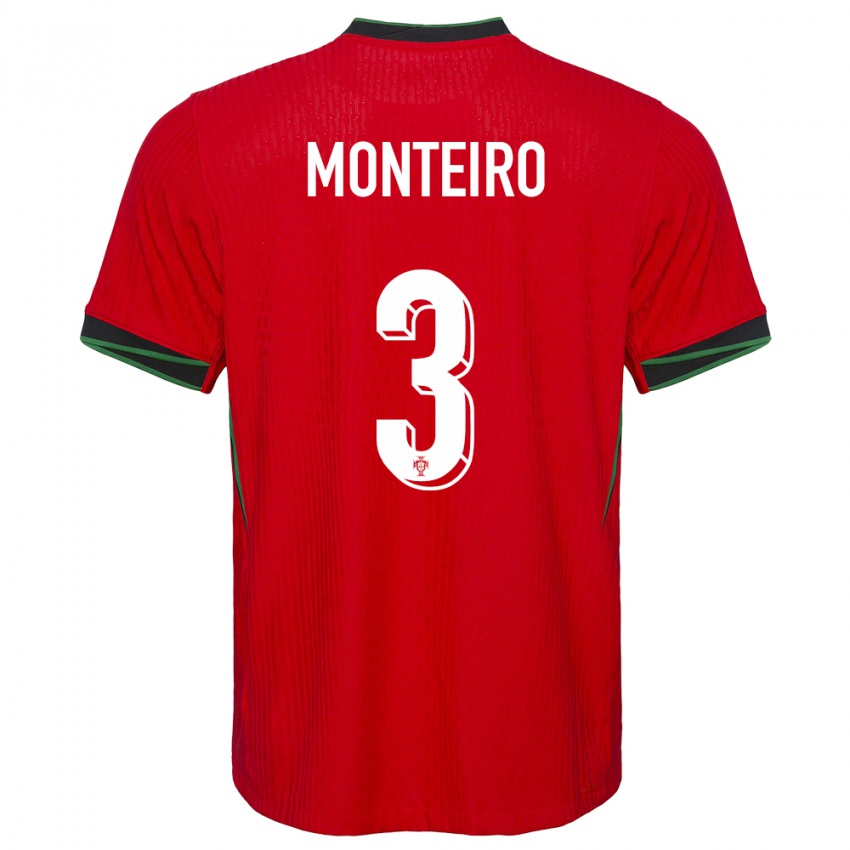 Homme Maillot Portugal Diogo Monteiro #3 Rouge Tenues Domicile 24-26 T-Shirt Suisse