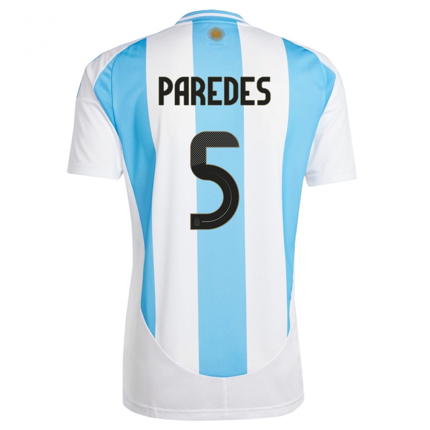 Herren Argentinien Leandro Paredes #5 Weiß Blau Heimtrikot Trikot 24-26 T-Shirt Schweiz