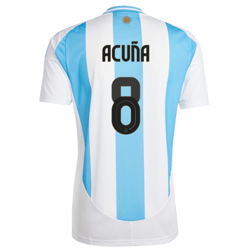 Homme Maillot Argentine Marcos Acuna #8 Blanc Bleu Tenues Domicile 24-26 T-Shirt Suisse