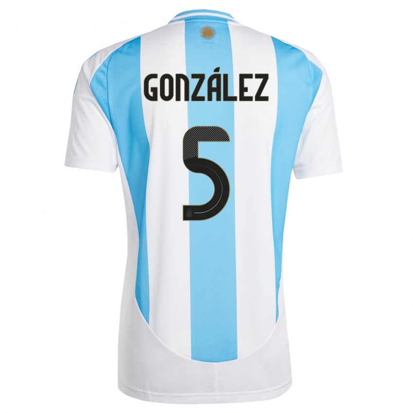 Herren Argentinien Maximiliano Gonzalez #5 Weiß Blau Heimtrikot Trikot 24-26 T-Shirt Schweiz