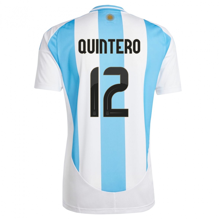 Homme Maillot Argentine Valentino Quintero #12 Blanc Bleu Tenues Domicile 24-26 T-Shirt Suisse