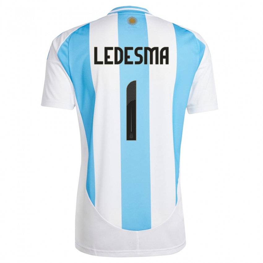 Homme Maillot Argentine Jeremias Ledesma #1 Blanc Bleu Tenues Domicile 24-26 T-Shirt Suisse