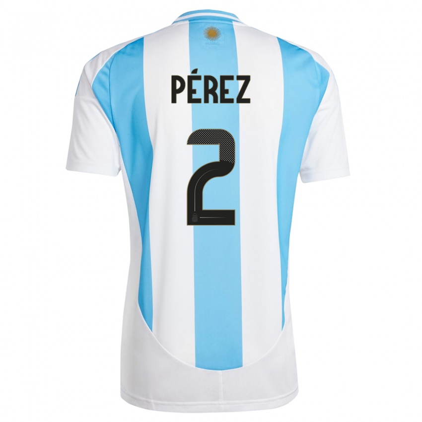 Homme Maillot Argentine Nehuen Perez #2 Blanc Bleu Tenues Domicile 24-26 T-Shirt Suisse