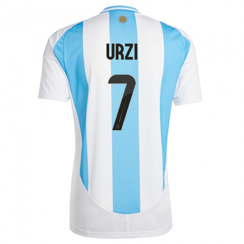 Homme Maillot Argentine Agustin Urzi #7 Blanc Bleu Tenues Domicile 24-26 T-Shirt Suisse