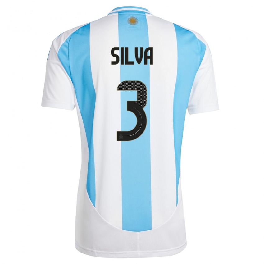 Homme Maillot Argentine Tomas Silva #3 Blanc Bleu Tenues Domicile 24-26 T-Shirt Suisse