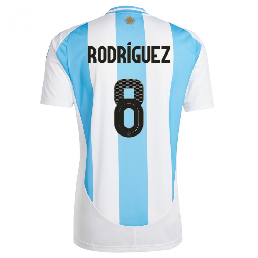 Homme Maillot Argentine Agustin Rodriguez #8 Blanc Bleu Tenues Domicile 24-26 T-Shirt Suisse