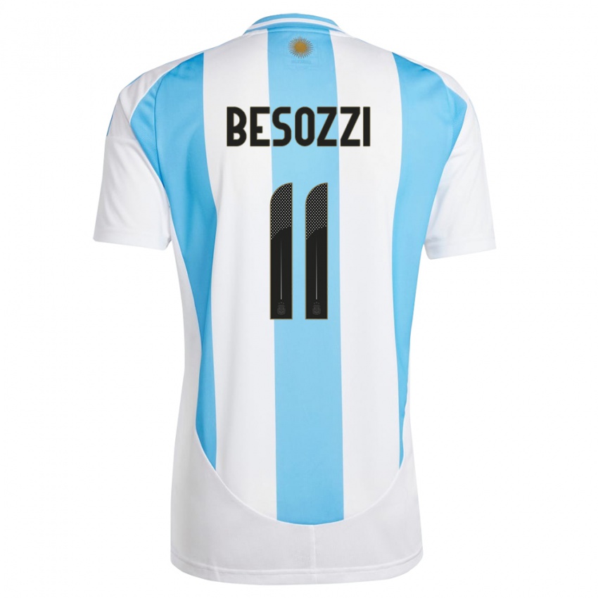 Homme Maillot Argentine Lucas Besozzi #11 Blanc Bleu Tenues Domicile 24-26 T-Shirt Suisse