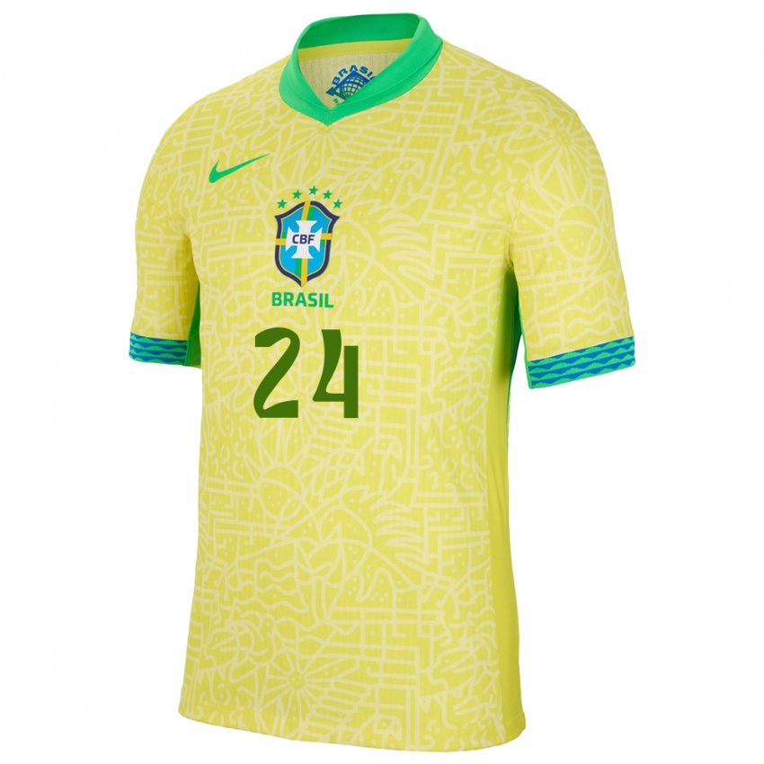 Homme Maillot Brésil Roberto Firmino #24 Jaune Tenues Domicile 24-26 T-Shirt Suisse